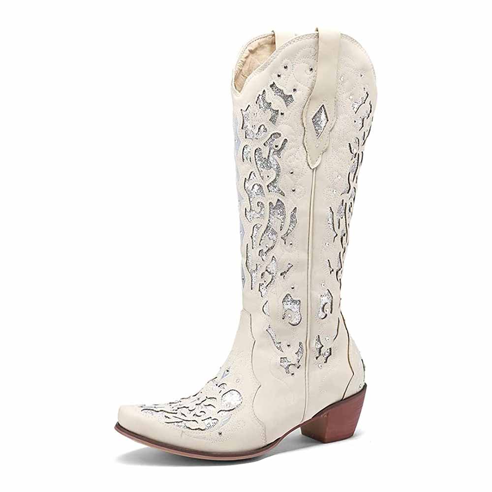Elegant sd-hk Wedding Boots in White with Intricate Silver Details for Bridal Occasions