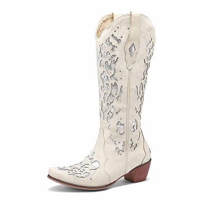 Elegant sd-hk Wedding Boots in White with Intricate Silver Details for Bridal Occasions