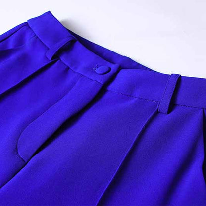 Elegant purple one button blazer and flare pants set with a tailored fit and stylish design
