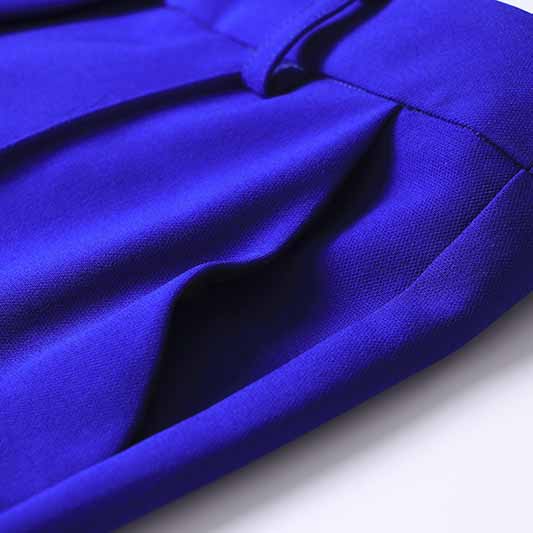 Vibrant blue one button blazer and flare pants set in high-quality fabric for stylish outfits