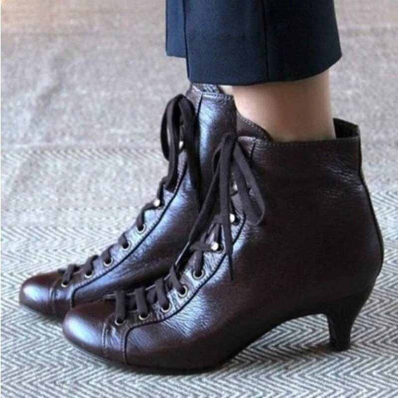 Brown vintage style wedding boots for women with lace-up design and small heel for elegant bridal look