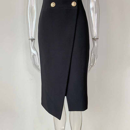 Double Breasted Gold Button Blazer Dress Asymmetric Sleeveless Blazer Midi Dress