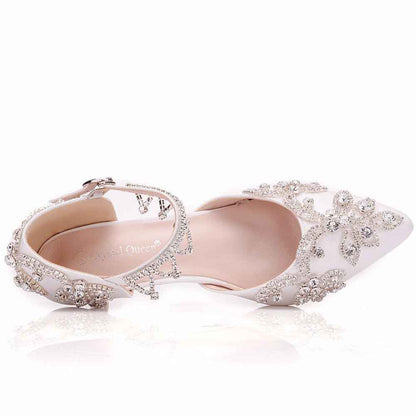 Pointed Toe Bridal Prince Shoes Rhinestone Low Heels Wedding Shoes