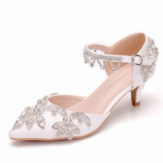 Pointed Toe Bridal Prince Shoes Rhinestone Low Heels Wedding Shoes