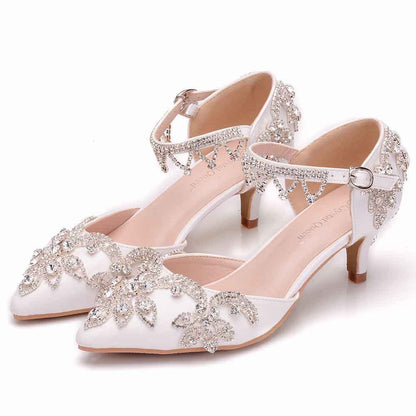 Pointed Toe Bridal Prince Shoes Rhinestone Low Heels Wedding Shoes