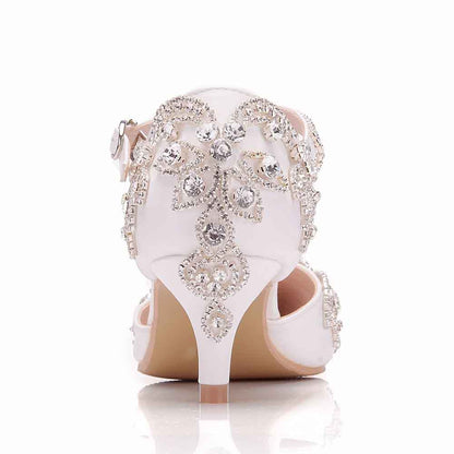Pointed Toe Bridal Prince Shoes Rhinestone Low Heels Wedding Shoes
