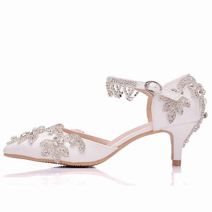 Pointed Toe Bridal Prince Shoes Rhinestone Low Heels Wedding Shoes
