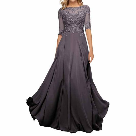 Chiffon Lace Bridesmaid Dress Half Sleeves Mother of the Bride Wedding Guest Dress