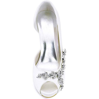 Elegant Satin Wedding Heels for Women with Sparkling Rhinestone Detail
