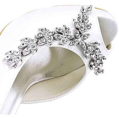Elegant satin wedding heels for women with jeweled embellishments for a stunning bridal look