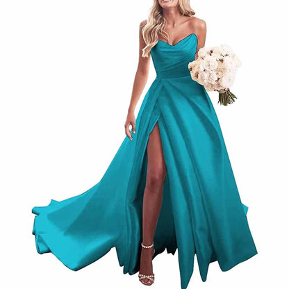 Strapless Prom Dress Ball Gown Wedding Dress Plus Size Satin A Line Formal Evening Gowns
