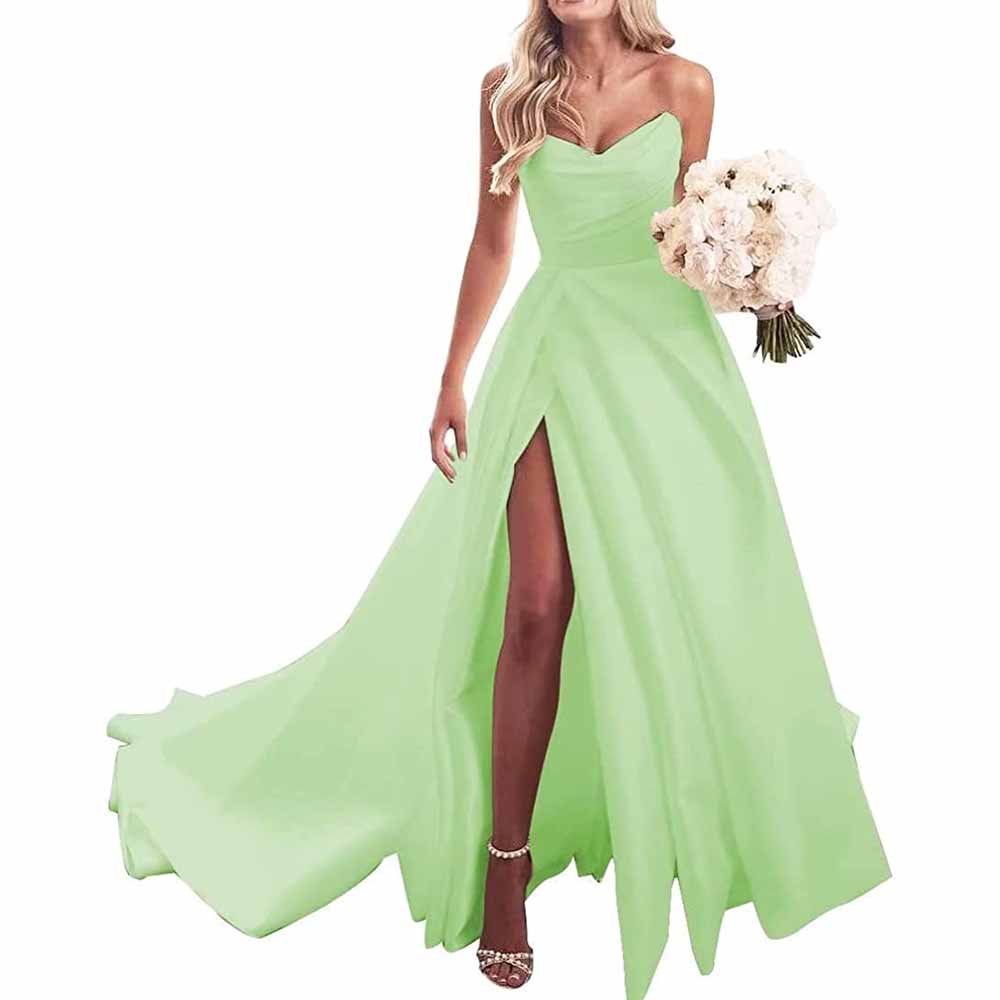Strapless Prom Dress Ball Gown Wedding Dress Plus Size Satin A Line Formal Evening Gowns
