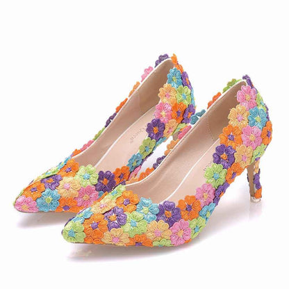 Women's Bridal Stiletto Heel Closed Toe Pumps with Imitation Pearl Applique