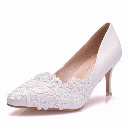 Women's Bridal Stiletto Heel Closed Toe Pumps with Imitation Pearl Applique