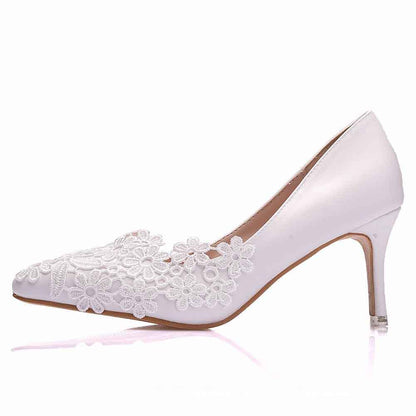 Women's Bridal Stiletto Heel Closed Toe Pumps with Imitation Pearl Applique