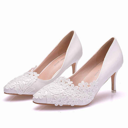 Women's Bridal Stiletto Heel Closed Toe Pumps with Imitation Pearl Applique