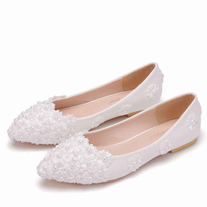 Women's Bridal Stiletto Heel Closed Toe Pumps with Imitation Pearl Applique