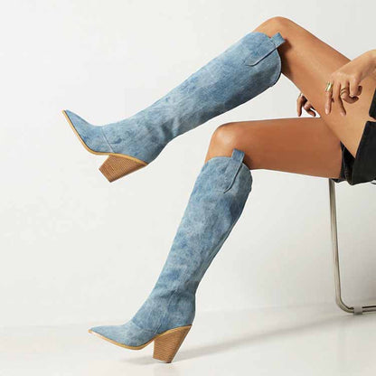 Stylish blue wedge heel cowboy boots for a trendy western look and comfort
