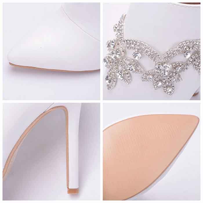 Elegant white ankle boots for women with sparkling embellishments and a stylish pointed toe