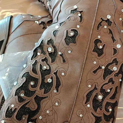 Elegant white glitter wedding boots with intricate detailing for the perfect bridal look