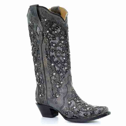 Elegant white glitter wedding boots featuring intricate designs and a stylish shape for brides.