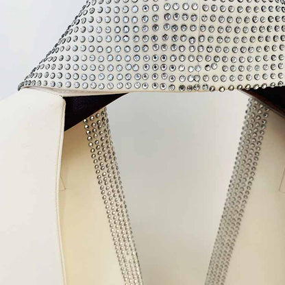 Women Deep V Rhinestone Blazer in White Backless Coat Dress