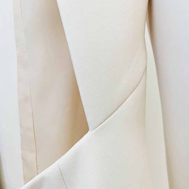 Women Deep V Rhinestone Blazer in White Backless Coat Dress