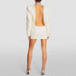 Women Deep V Rhinestone Blazer in White Backless Coat Dress