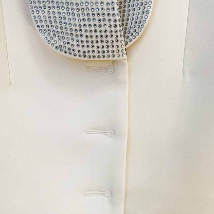 Women Deep V Rhinestone Blazer in White Backless Coat Dress