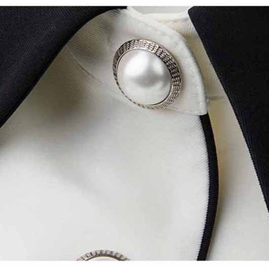 Women's Black Collar Fitted White Blazer Jacket