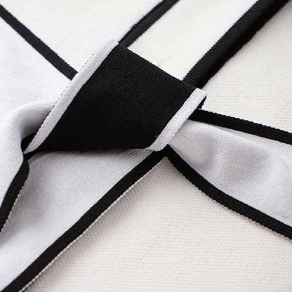 Women's Rib Knit Tie Waist Midi Dress White Knit Cardigan