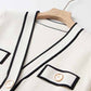 Women's Rib Knit Tie Waist Midi Dress White Knit Cardigan