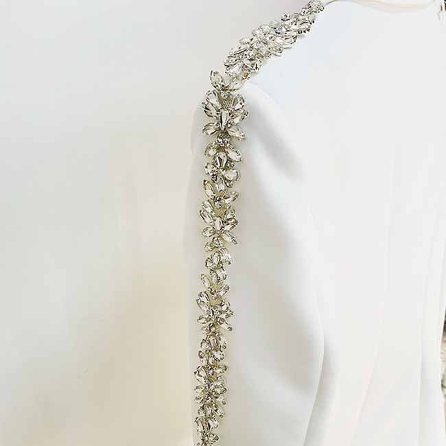 Women White Bling Bling Diamonds Decoration Fitted Blazer + Mid-High Waist Trousers Pants