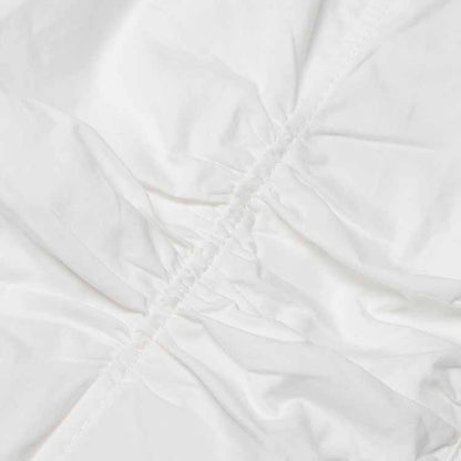 Women Beading Buttons White Blouse Pleated Bubble Sleeve Shirt White Shirt