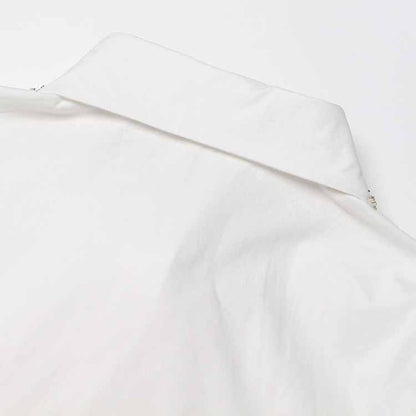 Women Beading Buttons White Blouse Pleated Bubble Sleeve Shirt White Shirt