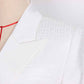 Women's Elegant Collar V Neck Lace Short Sleeve Blazer Mini White Dress with Belt