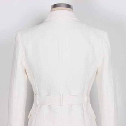 Women's White Pantsuit Gold Button Tie Belt Double Breasted Two Pieces Jacquard Suit