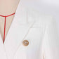 Women's White Pantsuit Gold Button Tie Belt Double Breasted Two Pieces Jacquard Suit