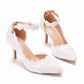 Women White Wedding Lace-up Sandals High Heels Bridal Mary jane shoes