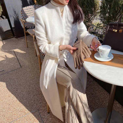 Womens Long Winter Coats Outfits Woolen Coatdress for Wedding Bride Wind-breaker