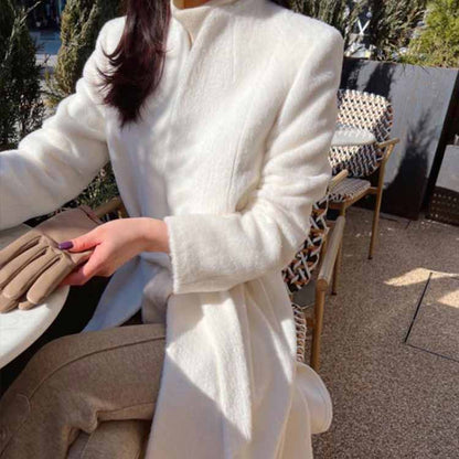 Womens Long Winter Coats Outfits Woolen Coatdress for Wedding Bride Wind-breaker