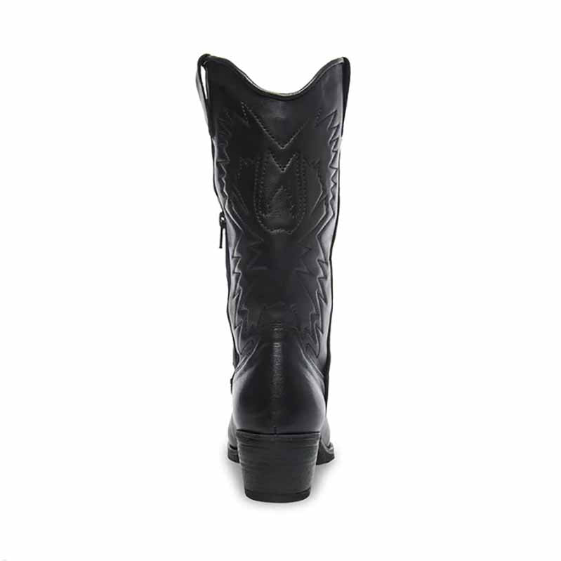 Back view of women's embroidered cowboy boots featuring intricate stitching and a classic design