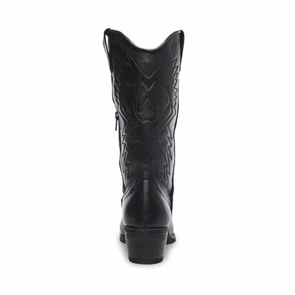 Back view of women's embroidered cowboy boots featuring intricate stitching and a classic design