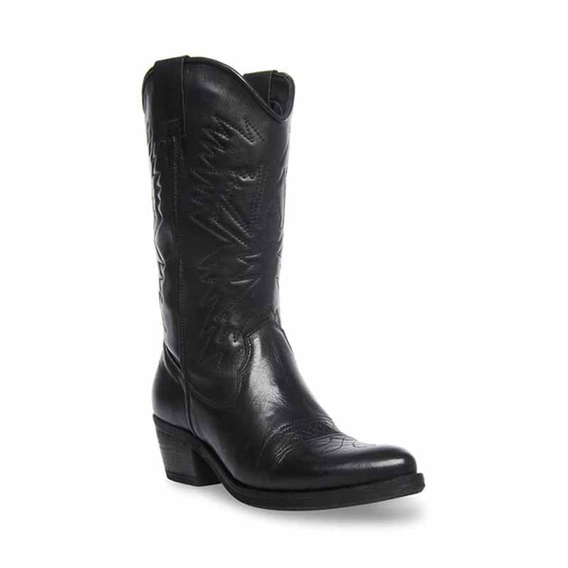 Stylish women's embroidered cowboy boots featuring intricate stitching and a classic design
