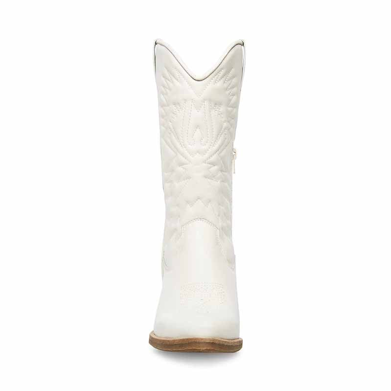 Women's embroidered cowboy boots in white with intricate stitching and a classic design