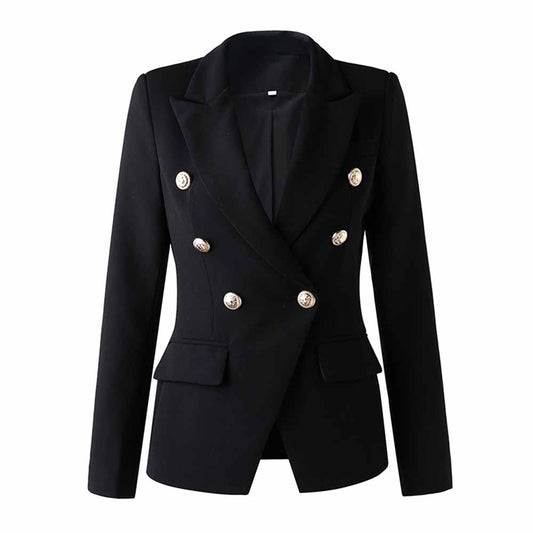 Women's Luxury Fitted Blazer Golden Lion Buttons Coat Jacket in Black,White