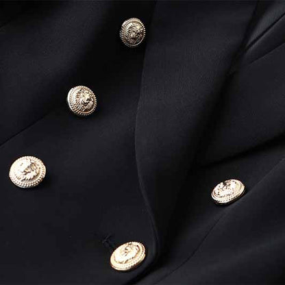 Women's Luxury Fitted Blazer Golden Lion Buttons Coat Jacket in Black,White