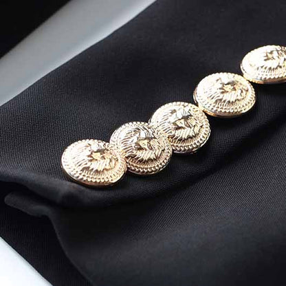 Women's Luxury Fitted Blazer Golden Lion Buttons Coat Jacket in Black,White