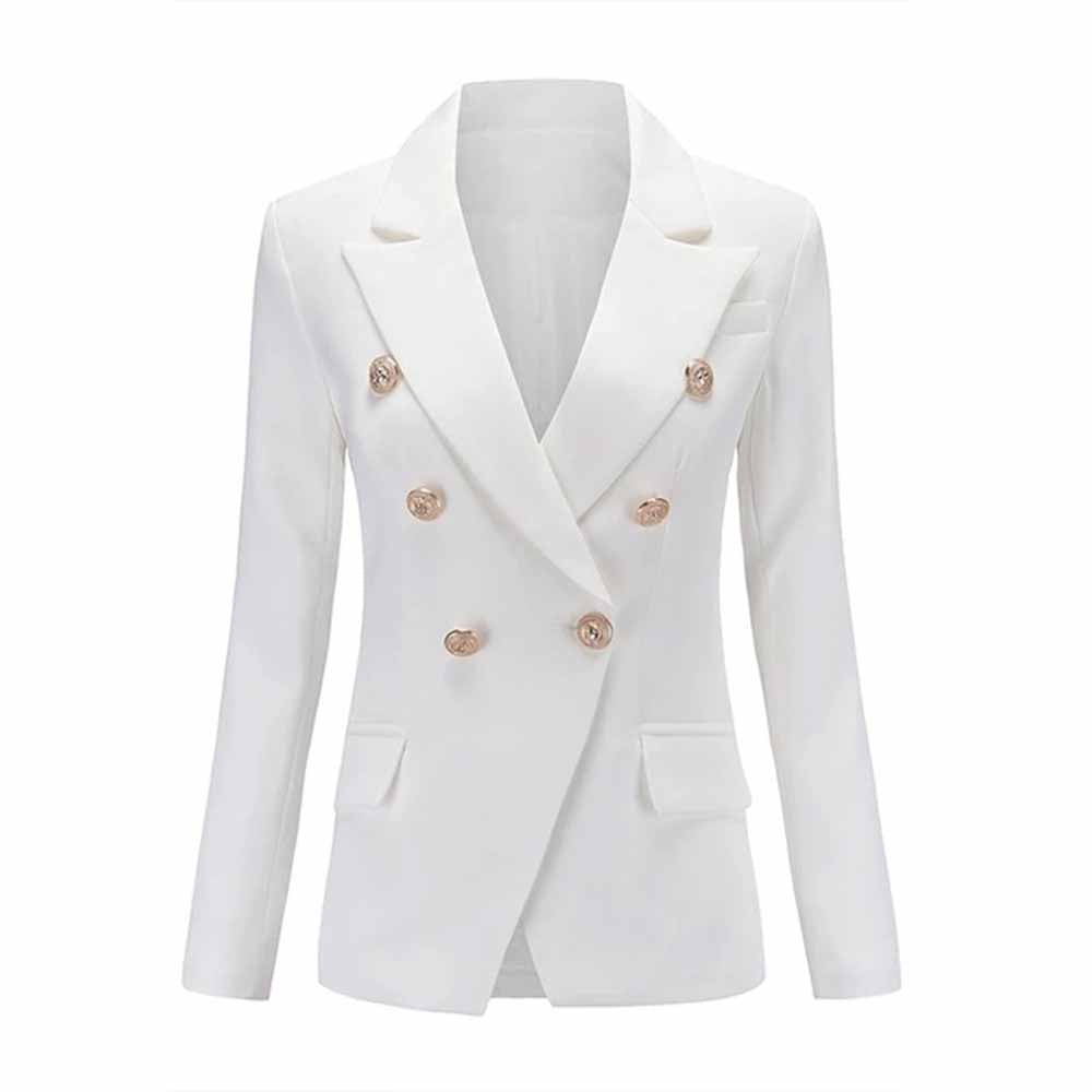 Women's Luxury Fitted Blazer Golden Lion Buttons Coat Jacket in Black,White
