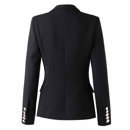 Women's Luxury Fitted Blazer Golden Lion Buttons Coat Jacket in Black,White